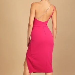 All About the Glitz Hot Pink One Shoulder Bodycon Mini Dress